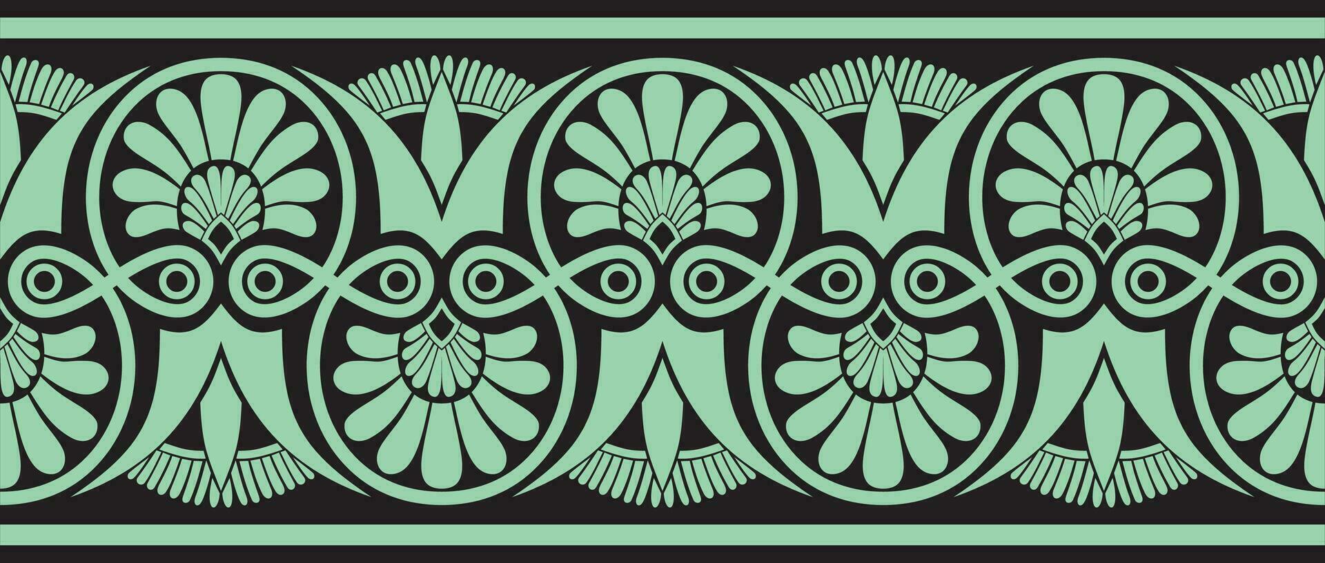 Vector green seamless ornament of ancient Greece. Classic Endless pattern frame border Roman Empire