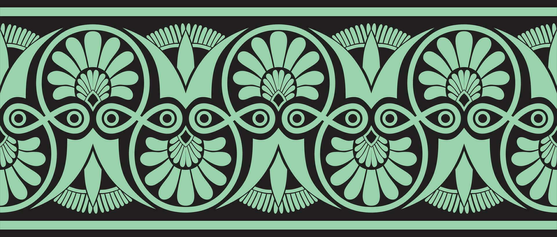 Vector green seamless ornament of ancient Greece. Classic Endless pattern frame border Roman Empire