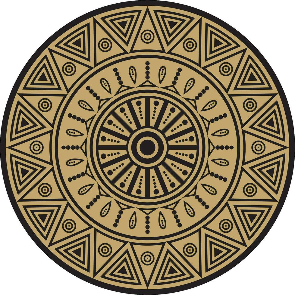 Native American vector round gold pattern. Geometric shapes in a circle. National ornament of the peoples of America, Maya, Aztecs, Incas.