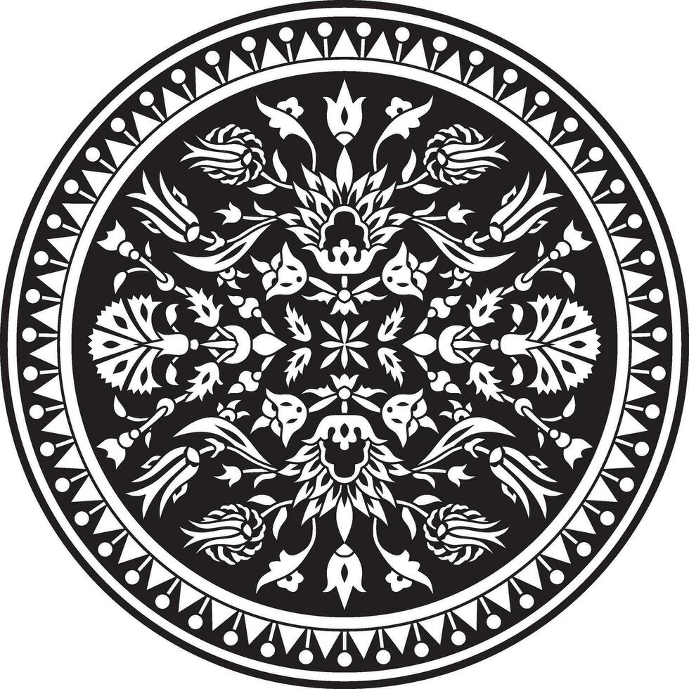 Vector black monochrome round turkish ornament. Ottoman circle, ring, frame