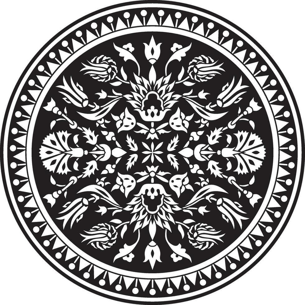 Vector black monochrome round turkish ornament. Ottoman circle, ring, frame