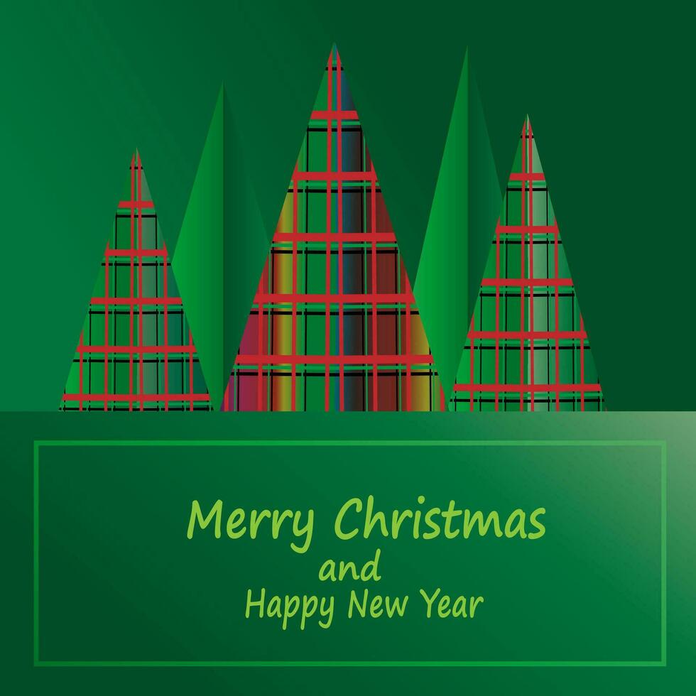 Merry Christmas and New Year green vector background template postcard Merry Christmas greetings tree checkered