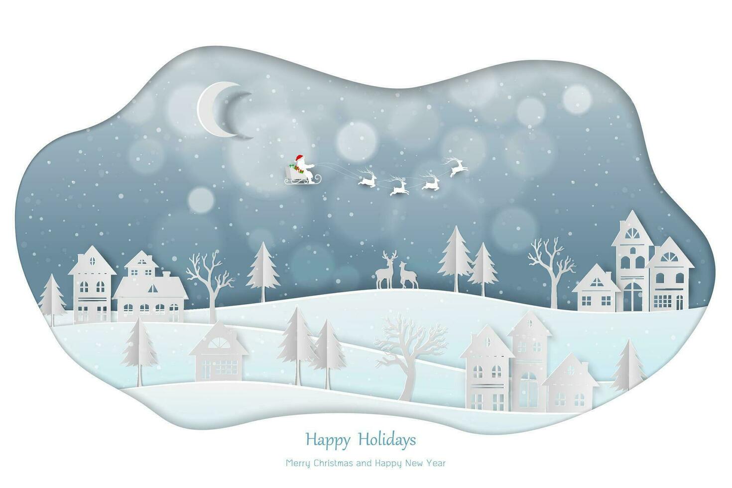 Merry Christmas and Happy new year greeting card,celebrate theme with countryside landscape on winter night vector