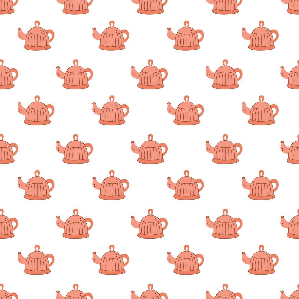 Seamless pattern with teapot. Vector flat illustration suitable for wrapping paper.
