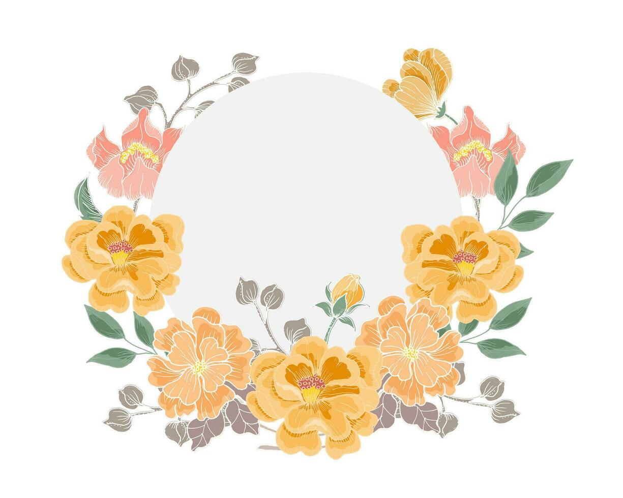 Hand Drawn Orange and Peach Flower Wreath vector