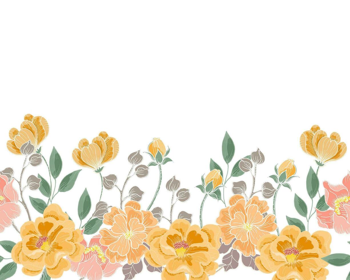 Hand Drawn Orange and Peach Flower Seamless Background vector
