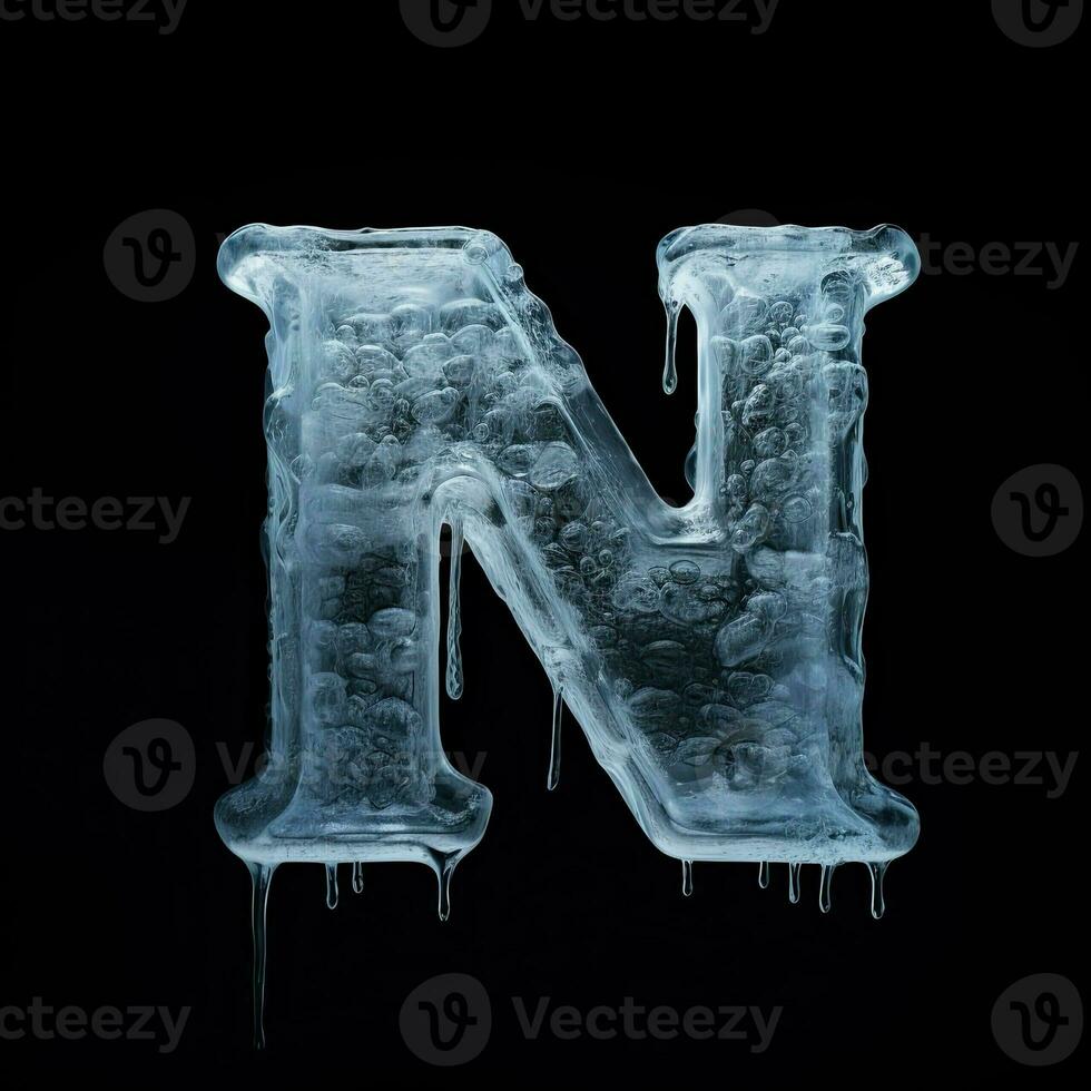 Icy letter N. Cold font made of frozen water and ice. photo