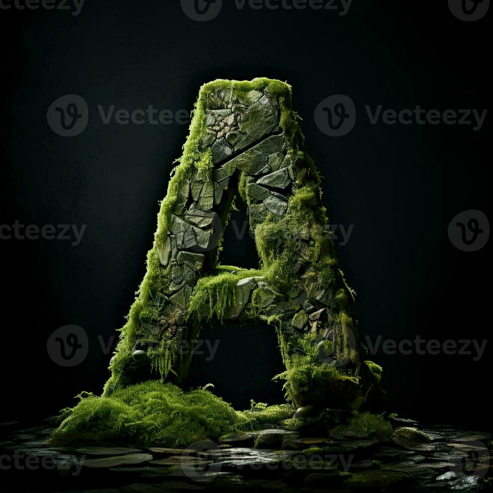 Stone letter A. Symbol of alphabet made of strong solid granite, rocks and debris. Typographic font generated by AI photo