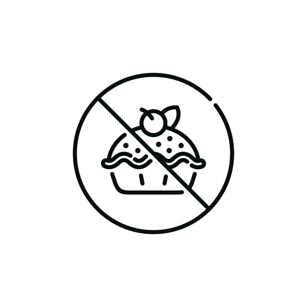 No pie cake allowed line icon sign symbol isolated on white background