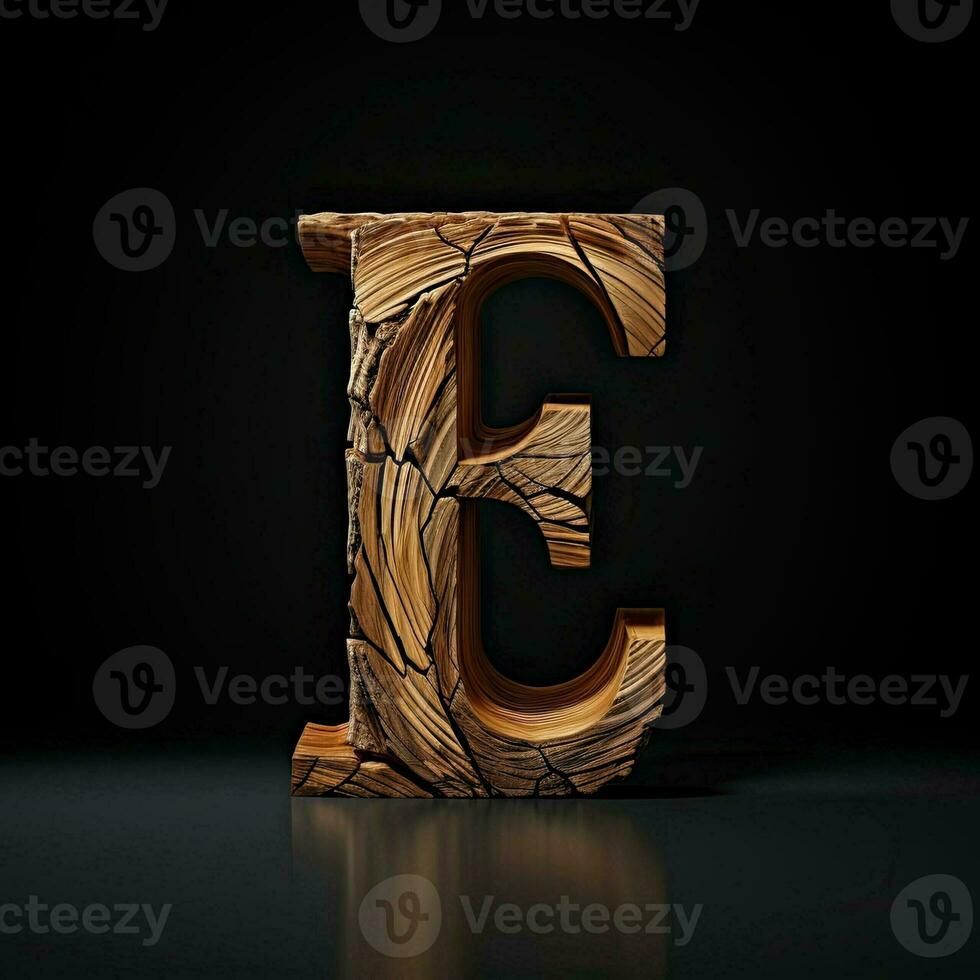 Wooden letter E. Wood font made of sticks, bark and wood. Forest typographic symbol. Concept of nature, ecology, loft. AI Generated photo