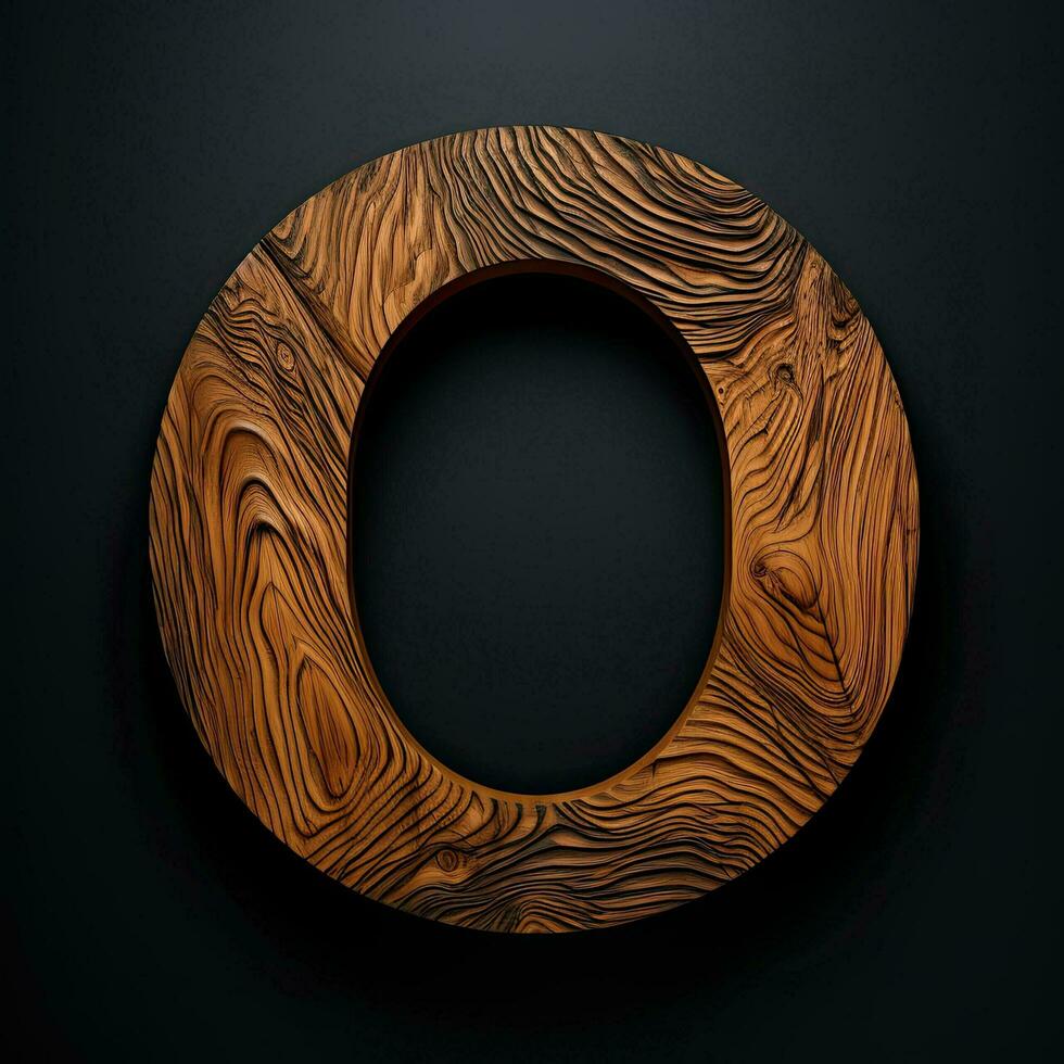 Wooden letter O. Wood font made of sticks, bark and wood. Forest typographic symbol. Concept of nature, ecology, loft. AI Generated photo