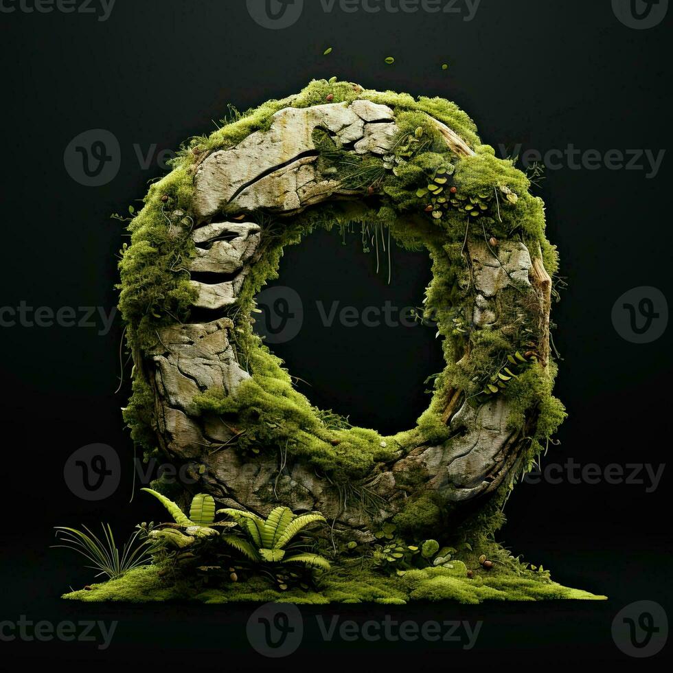 Stone letter O. Symbol of alphabet made of strong solid granite, rocks and debris. Typographic font generated by AI photo