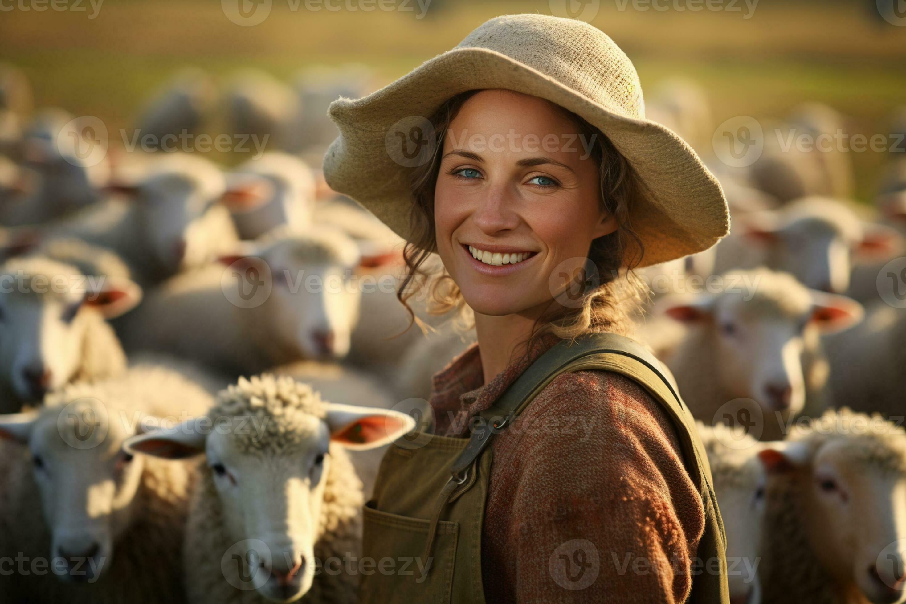 Female farmer on sheep farm in the daytime with Generative AI 33331840