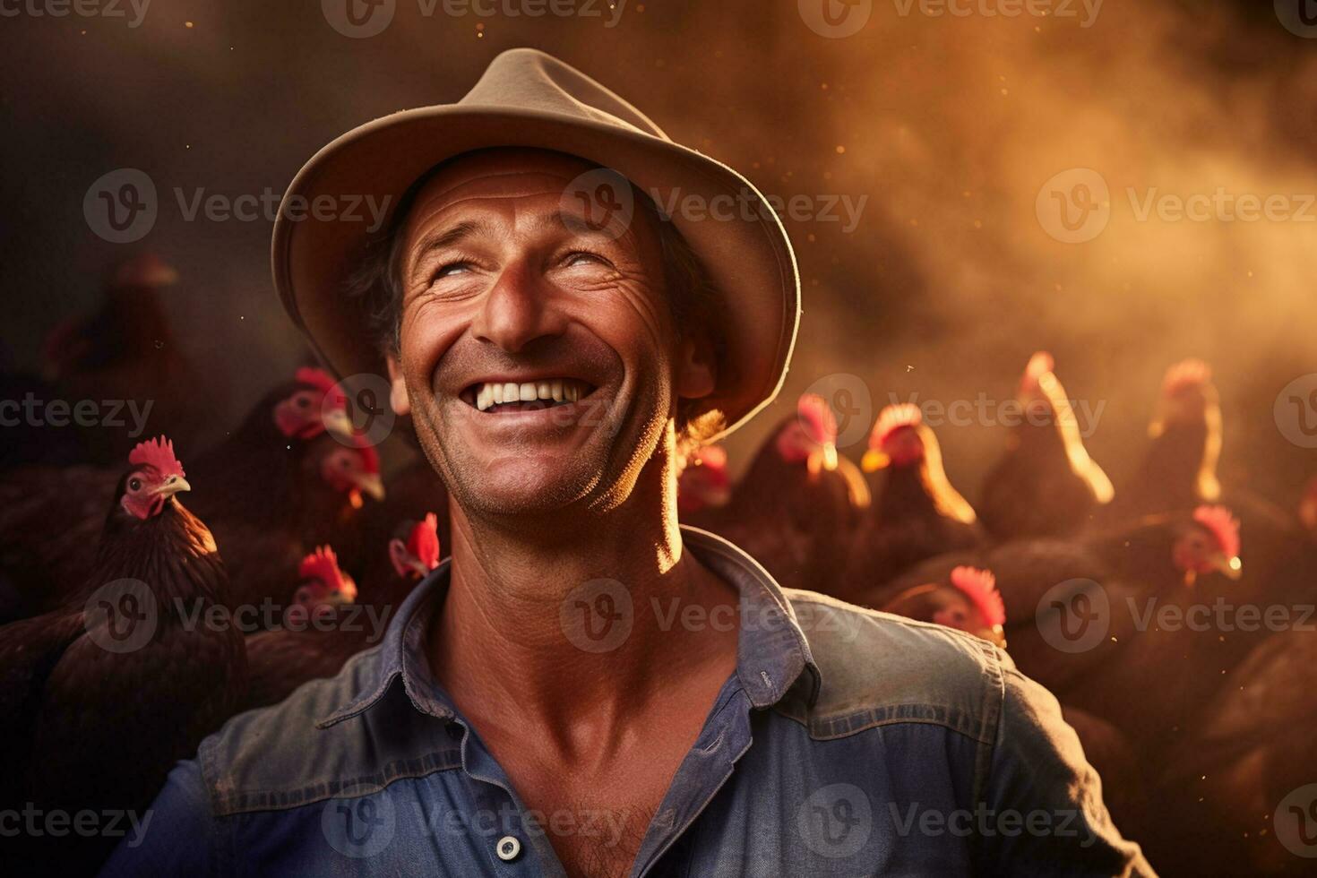 male farmer on chicken farm in the daytime with Generative AI photo