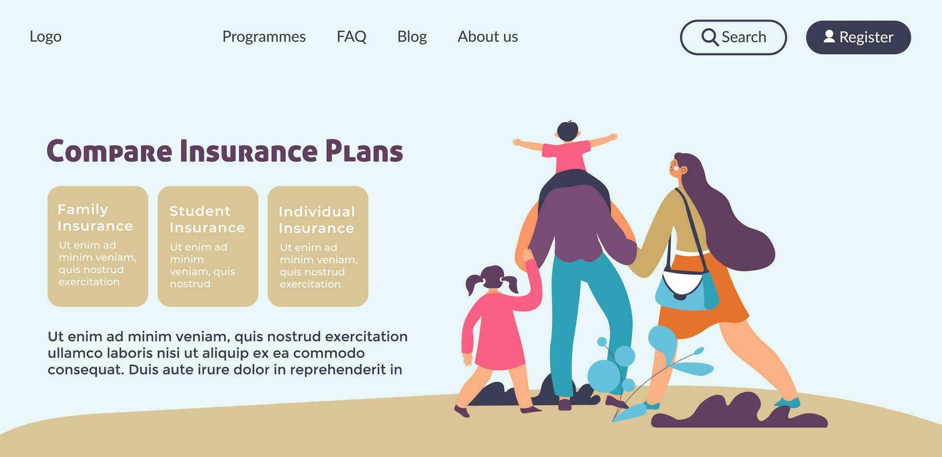 Compare insurance plans for your family, website vector