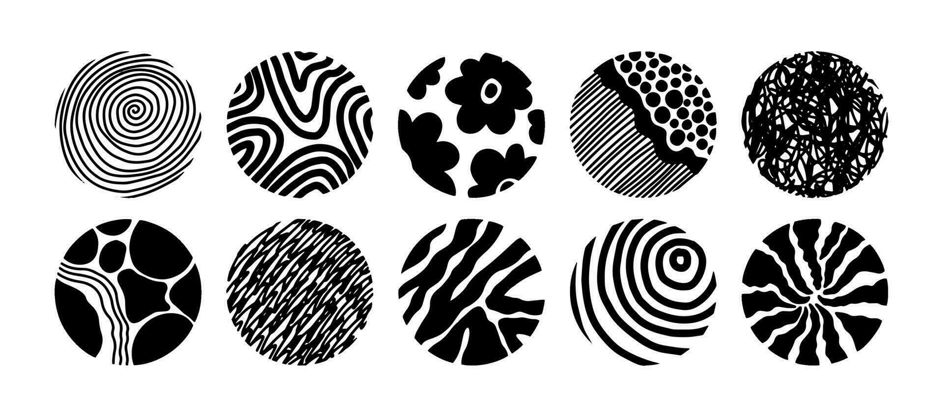 Monochrome textures, lines and waves, flowers vector