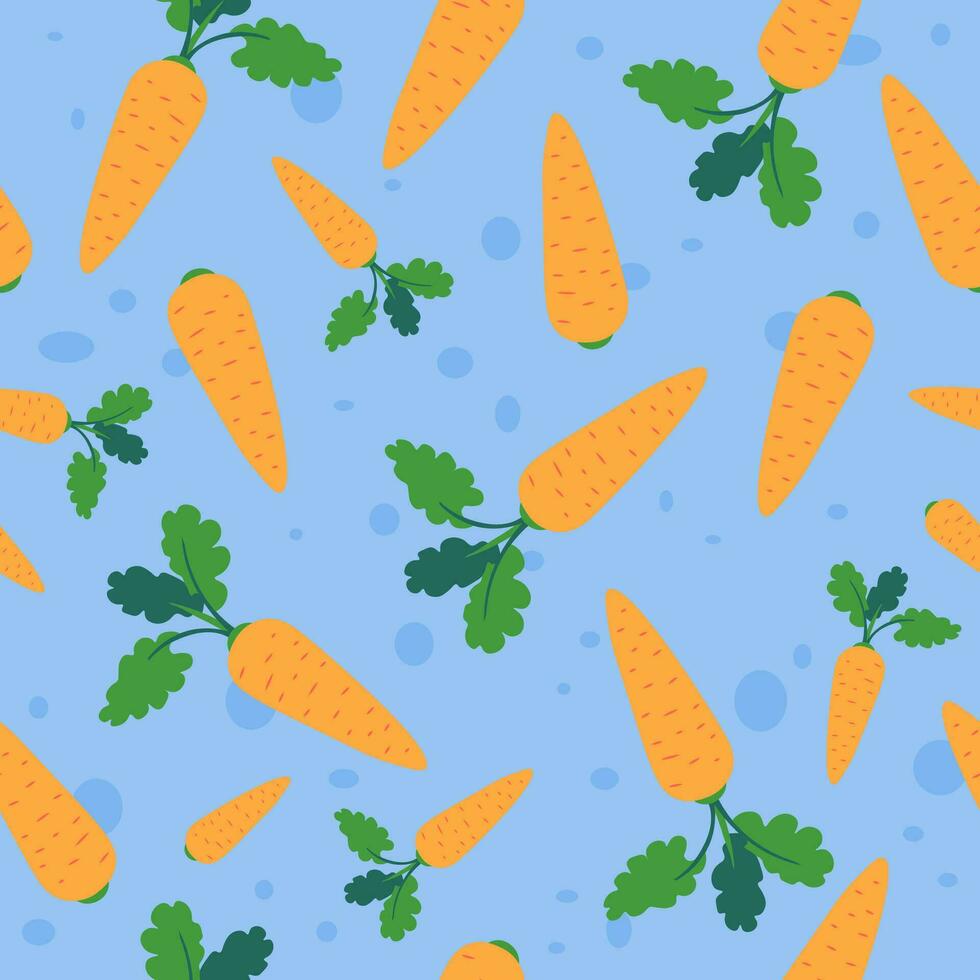 Carrots with leaves, veggies seamless pattern vector