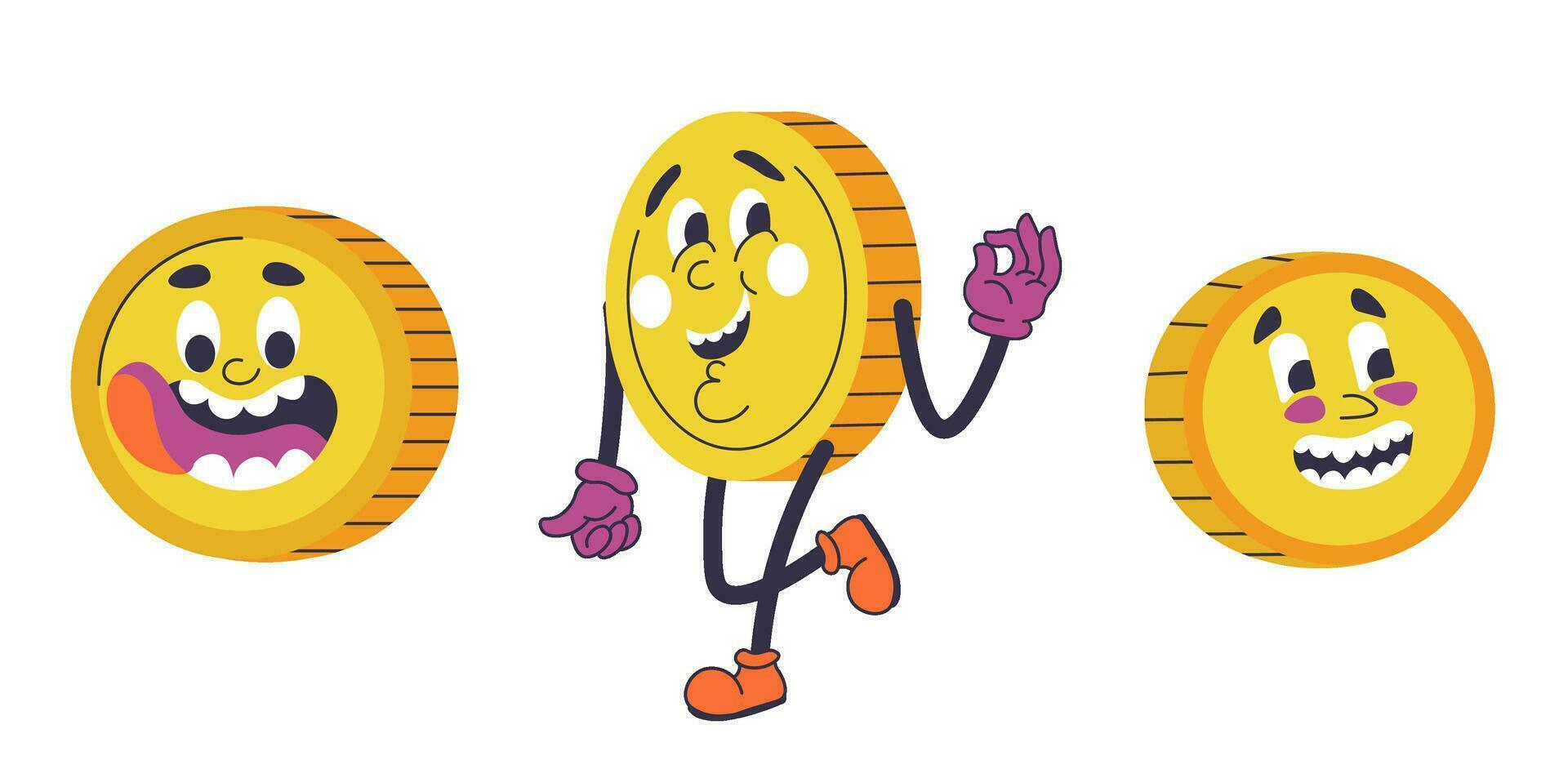 Money coin character with facial expression vector