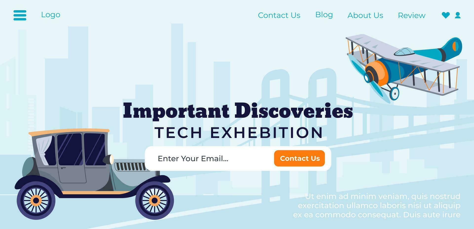 Technical exhibition of tech discoveries website vector