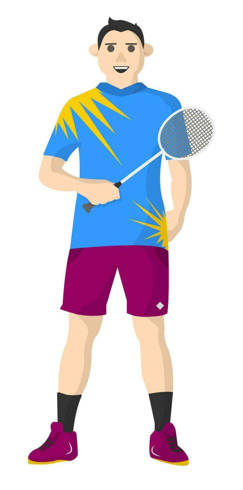 Badminton player, man with racquet, sportsman vector