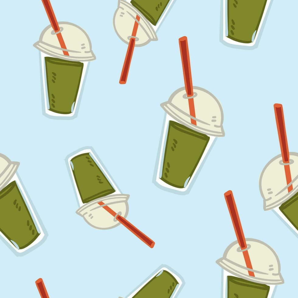 Smoothie drink in plastic cup with straw, vector