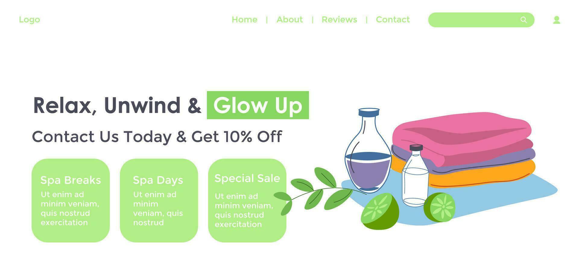 Spa breaks, special sale, relax and unwind, website vector