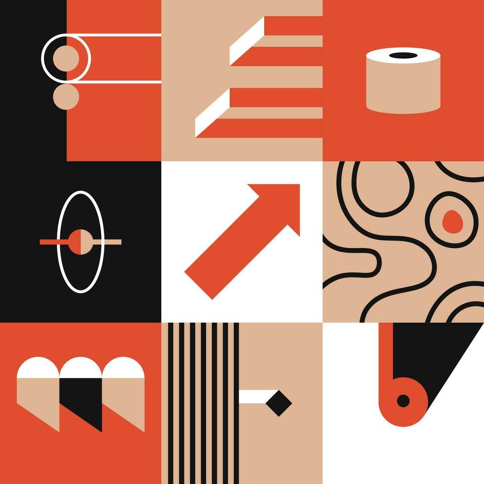 Square grid with abstract shapes and forms vector