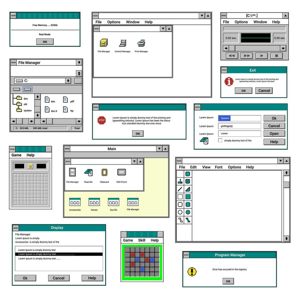interfaz de antiguo aplicaciones y programas en ordenador personal vector