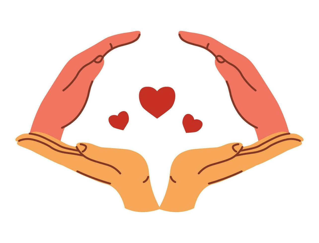 Hands forming shape, hearts signs inside vector
