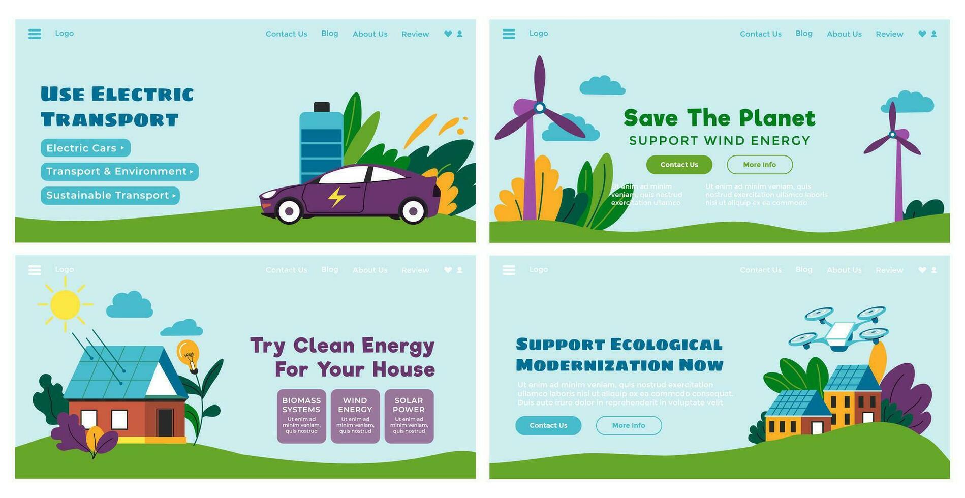 Web banner design set for clean energy promo vector