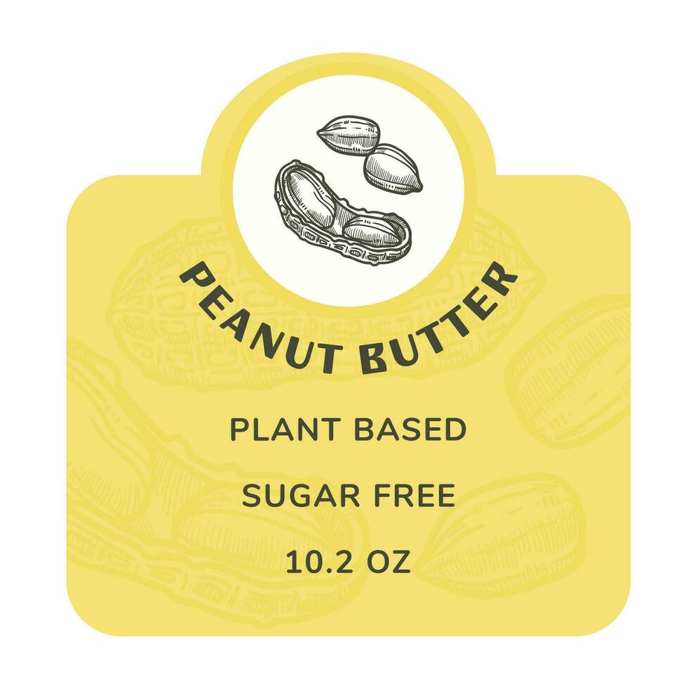 Peanut butter, plant based and sugar free label vector