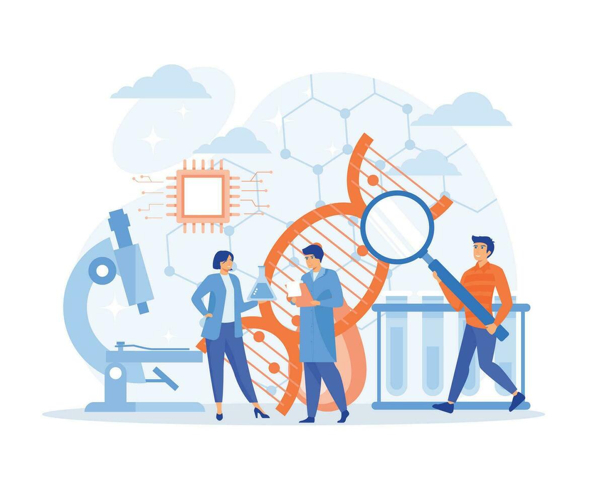 Biotechnology or biotech DNA research as genetic science outline concept. Helix spiral clone study process. flat vector modern illustration