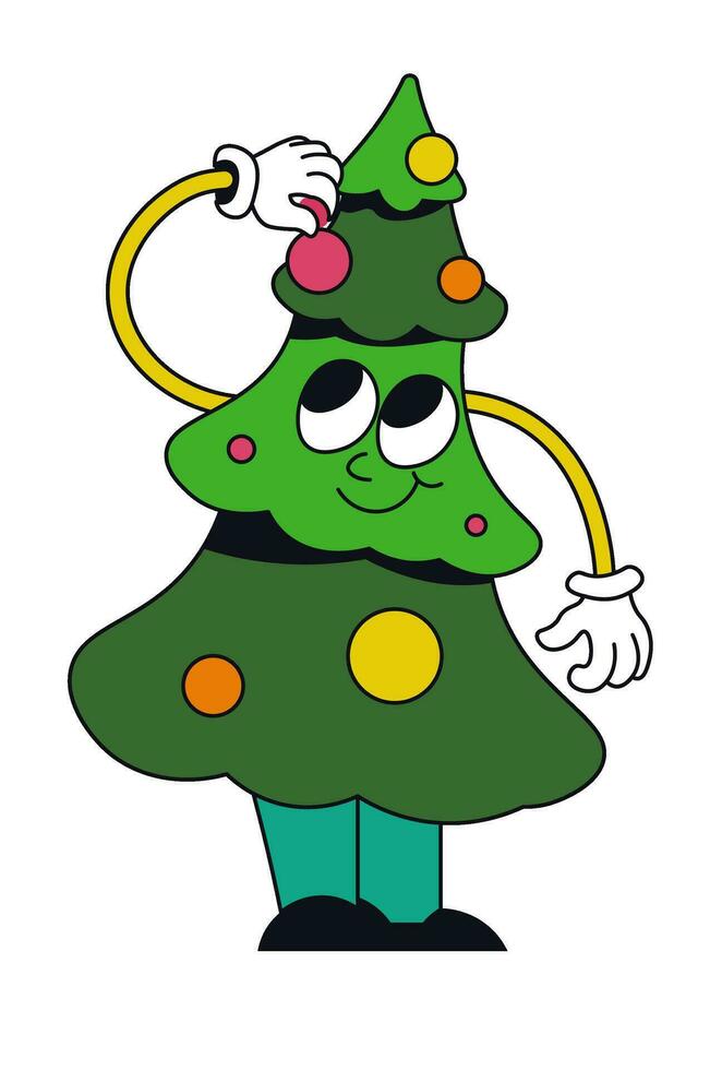 retro Navidad árbol personaje, personaje con adornos vector