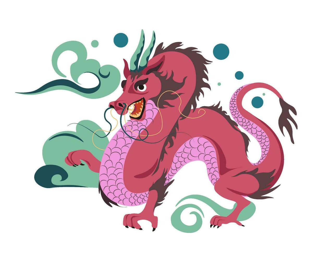 Fearsome dragon creature with horns and claws vector