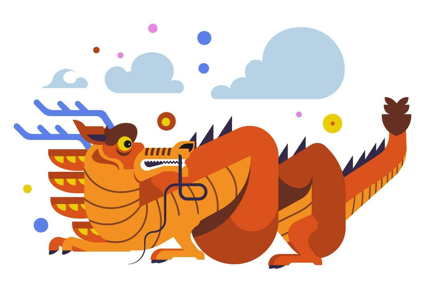 Reptile dragon creature, fantasy character vector