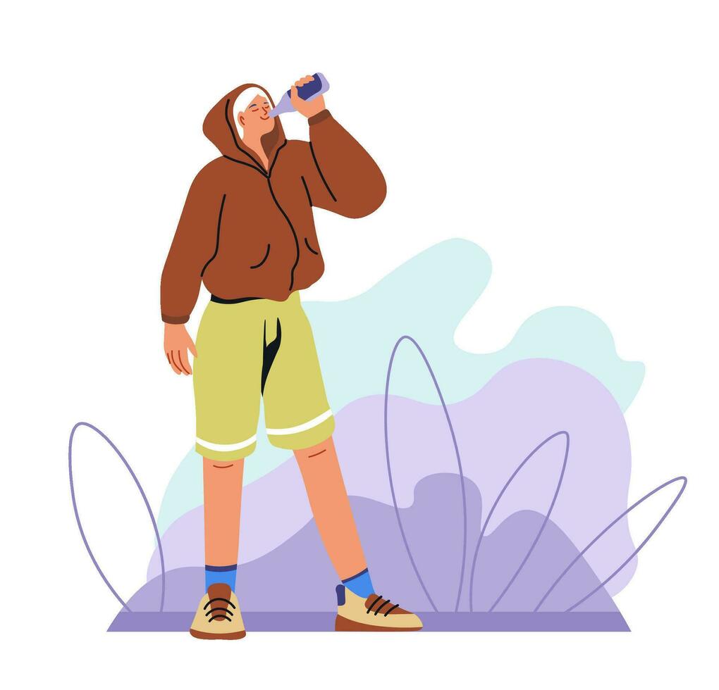 hombre Bebiendo agua para hidratación mientras corriendo vector