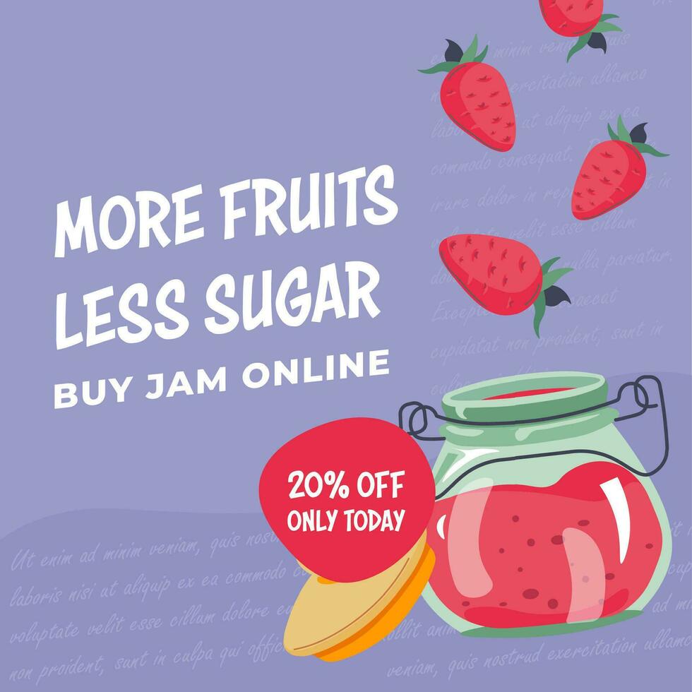 More fruits less sugar, buy jam online banner vector