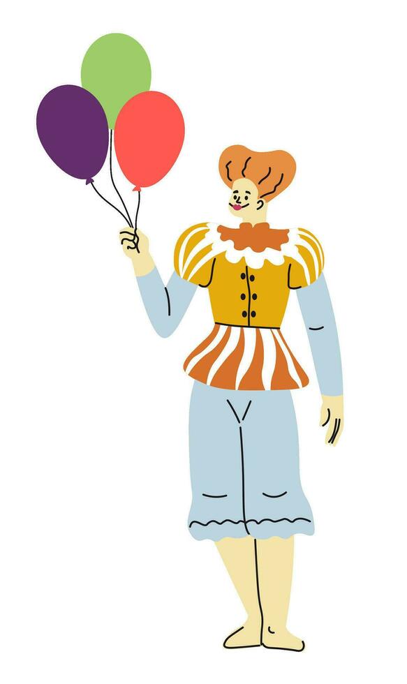 Halloween scary costume of clown with ballons vector