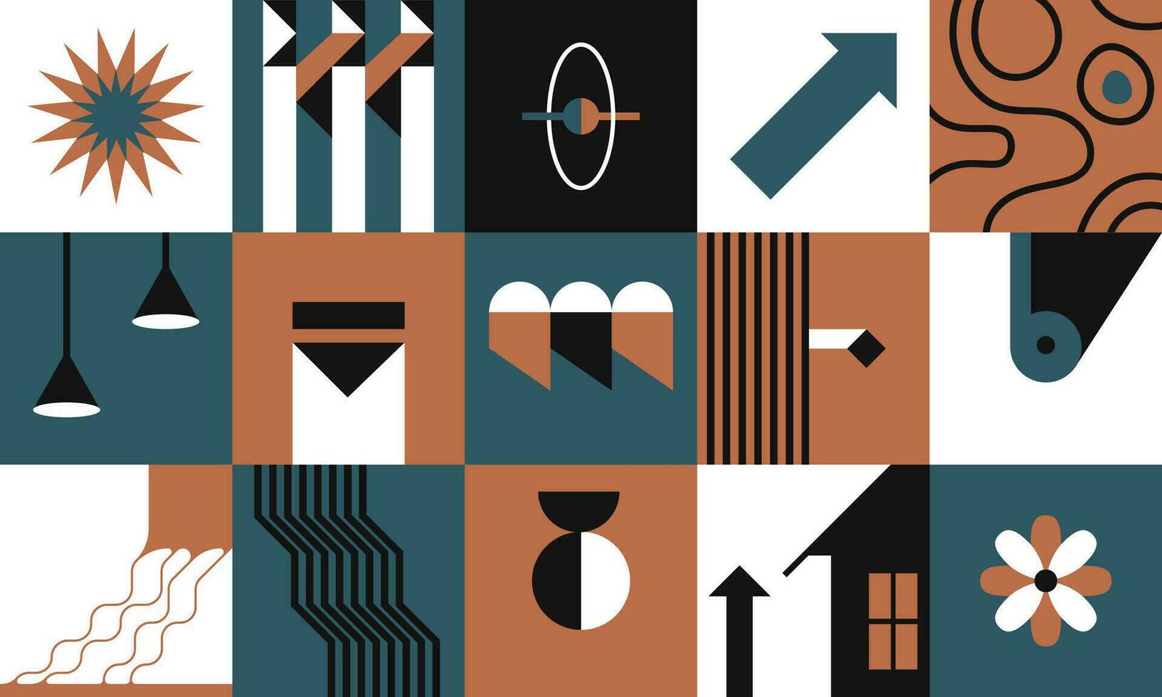 Abstract squares with icons, modern collage vector