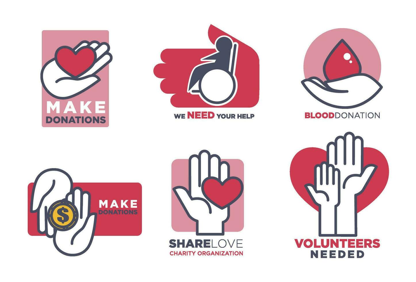 Making donations and volunteering banners vector