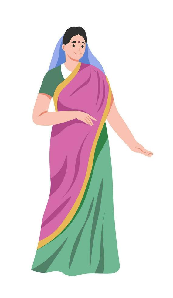 Indian woman wearing saree dress, local people vector