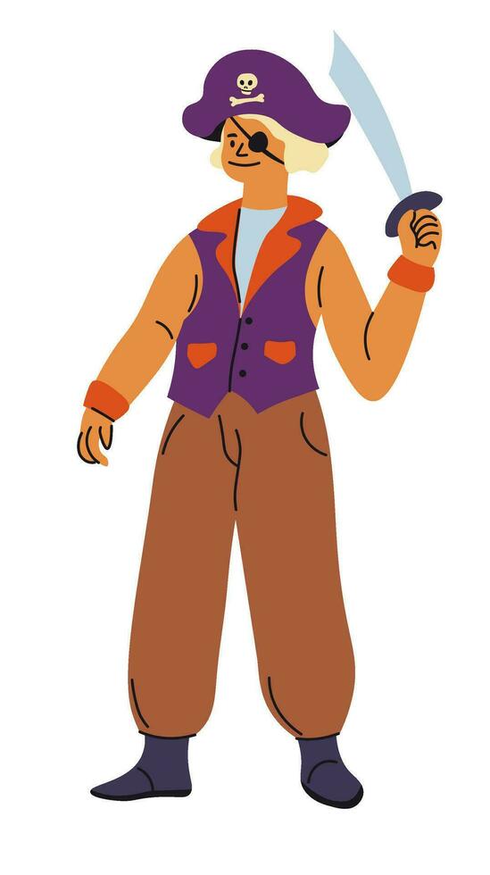 Pirate Halloween costume on man character vector