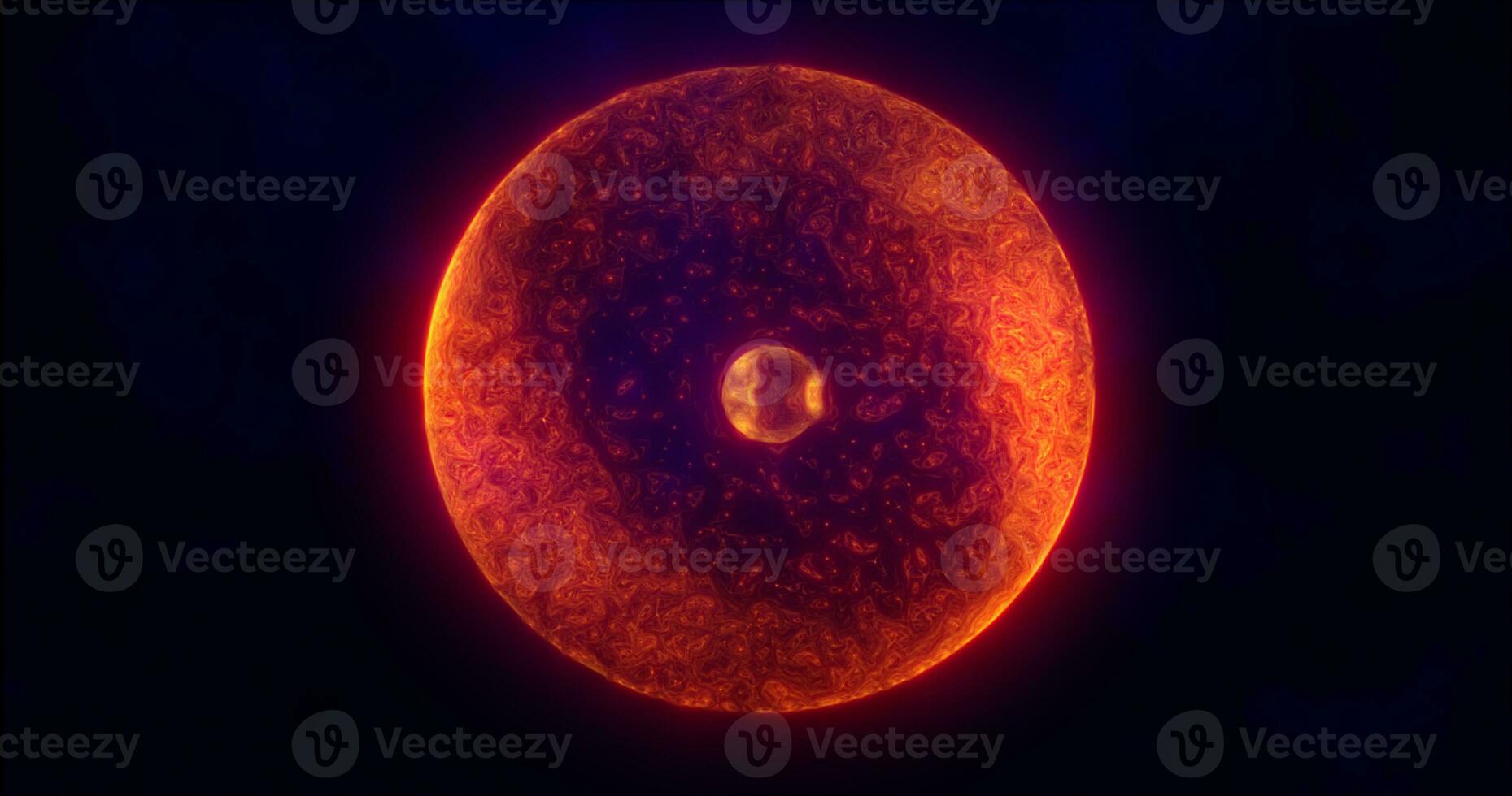 Orange energy sphere with glowing bright particles, atom with electrons and elektric magic field scientific futuristic hi-tech abstract background photo