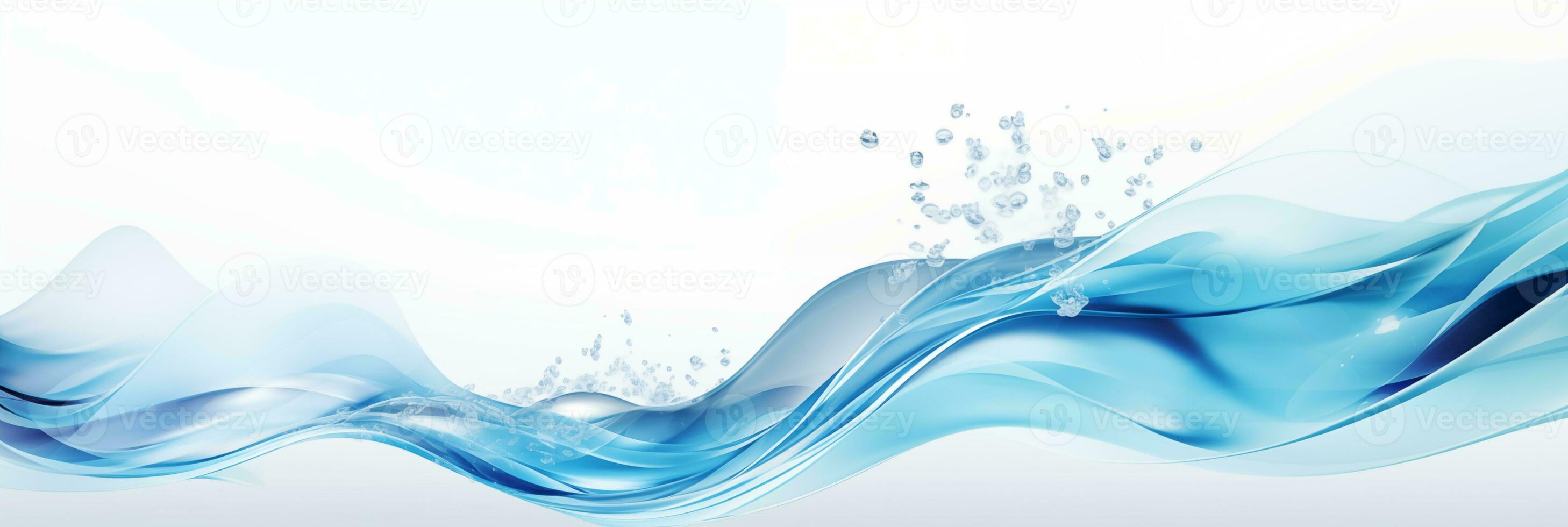 Horizontal water banner with wave effect, 3.1 resolution, blue color, water drops, space for text photo