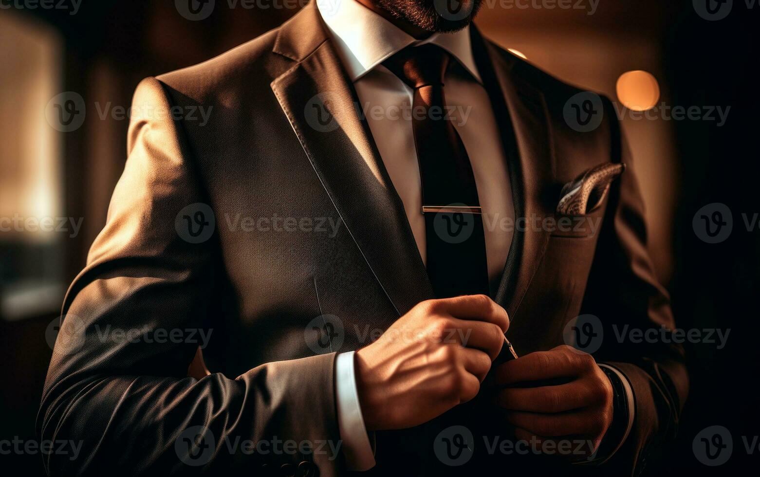 Closeup photo of businessman adjusting his necktie. AI Generative