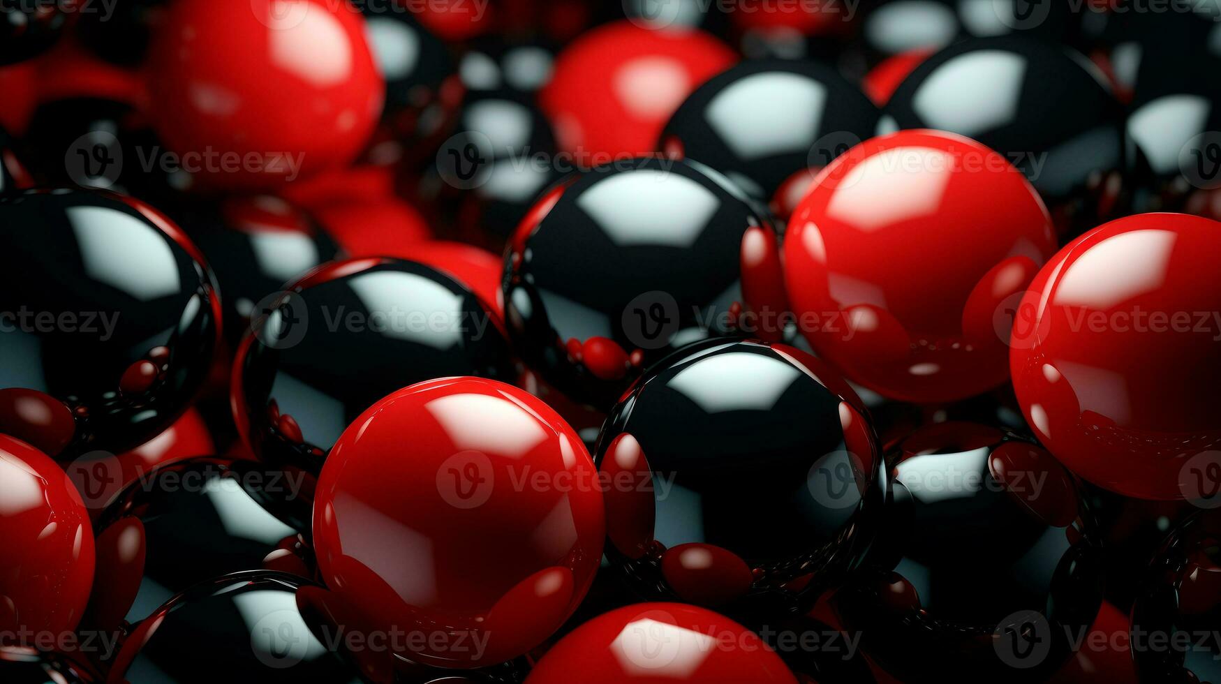 Red and black spheres over red background. Black Friday concept. Template mockup for text, logo and product presentation. AI Generative photo