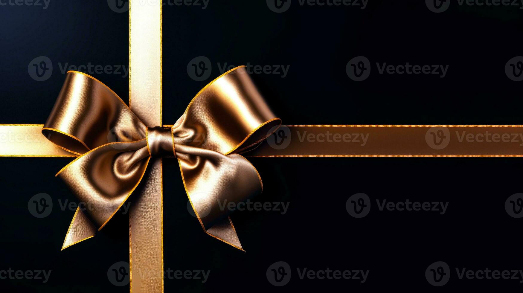 Black background with golden ribbon bow wallpaper copy space. Black Friday concept. Template mockup for text, logo and product presentation. AI Generative photo