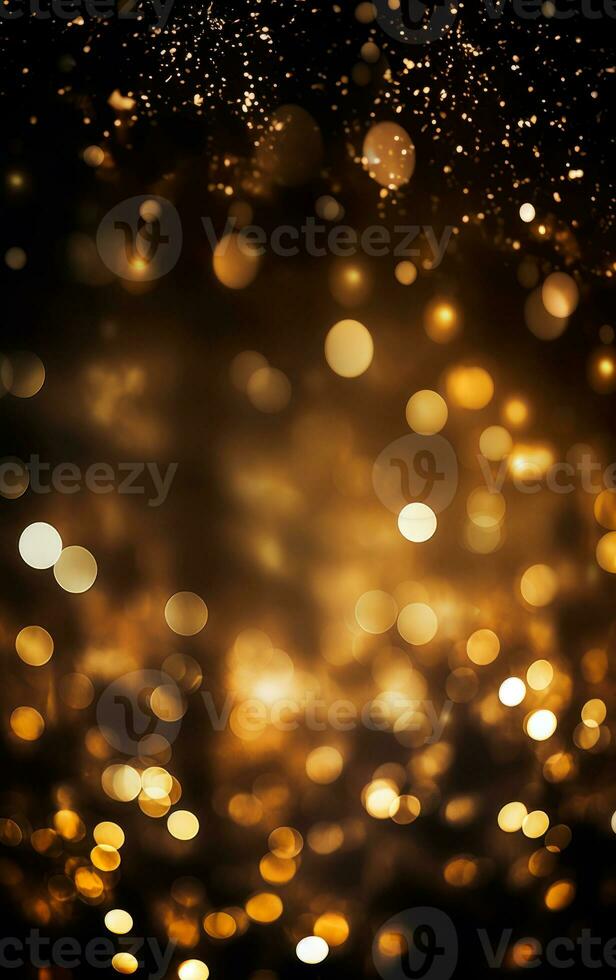 Bokeh defocused gold abstract lights background. AI Generative photo