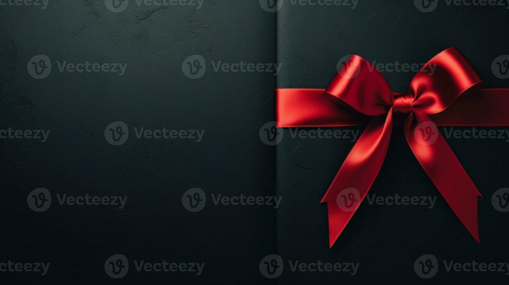 Black background with red ribbon bow wallpaper copy space. Black Friday concept. Template mockup for text, logo and product presentation. AI Generative photo