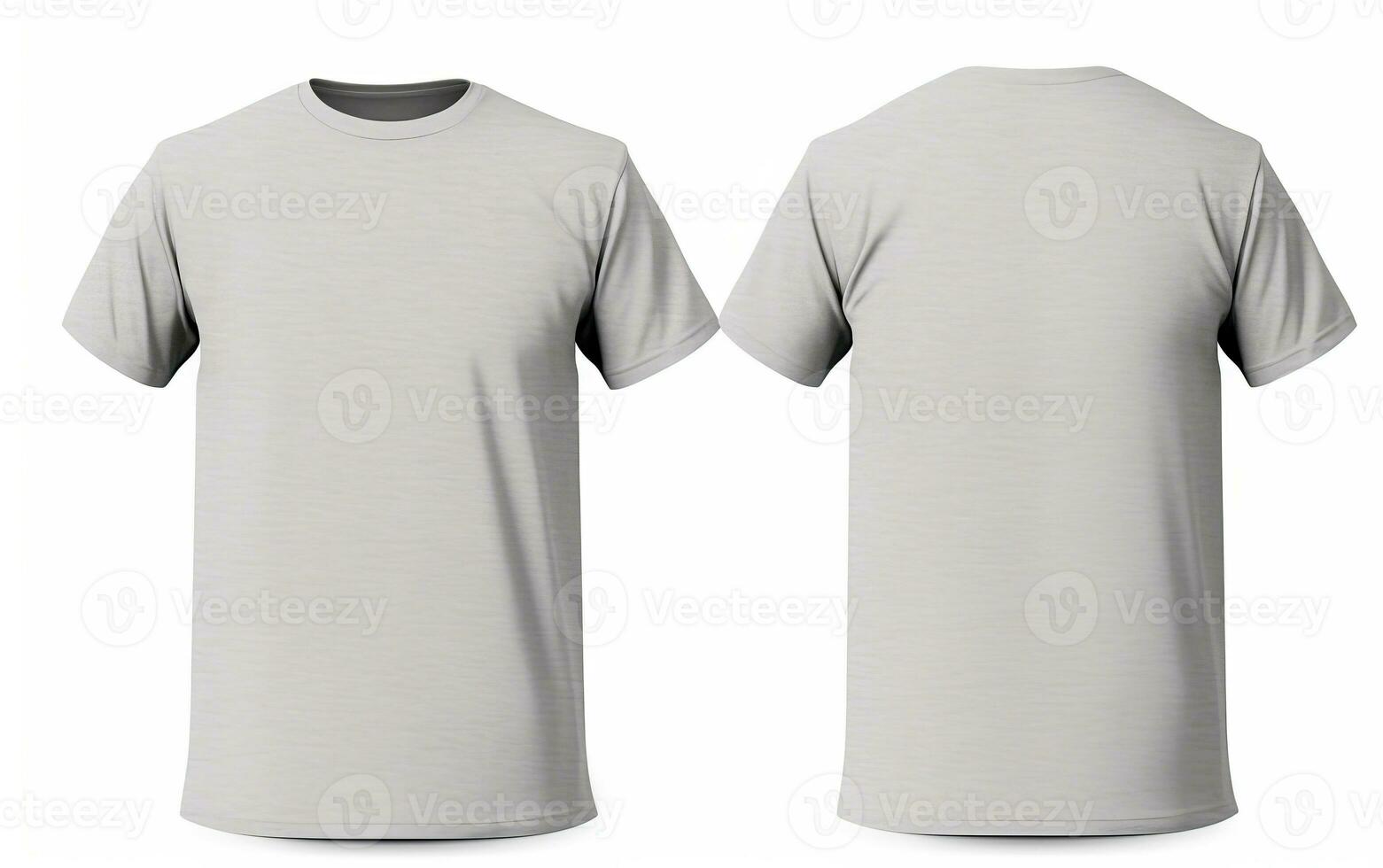 Grey T-Shirt on white background for template and mockup. Cut out front and back t-shirt for comercial use. AI Generative photo